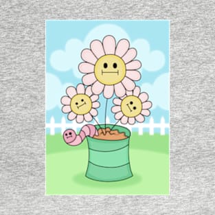 Flowers With Faces - White Picket Fence T-Shirt